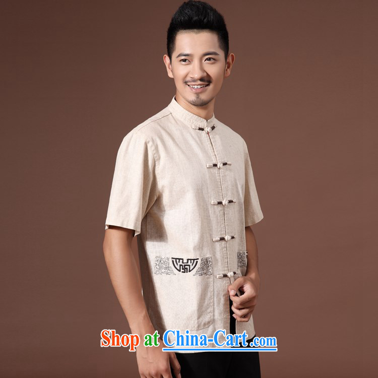 Luxury, upscale linen men's short-sleeved T-shirt summer Chinese leisure large, male retro cotton the Chinese China wind Han-Manual-tie summer leisure beige XL pictures, price, brand platters! Elections are good character, the national distribution, so why buy now enjoy more preferential! Health
