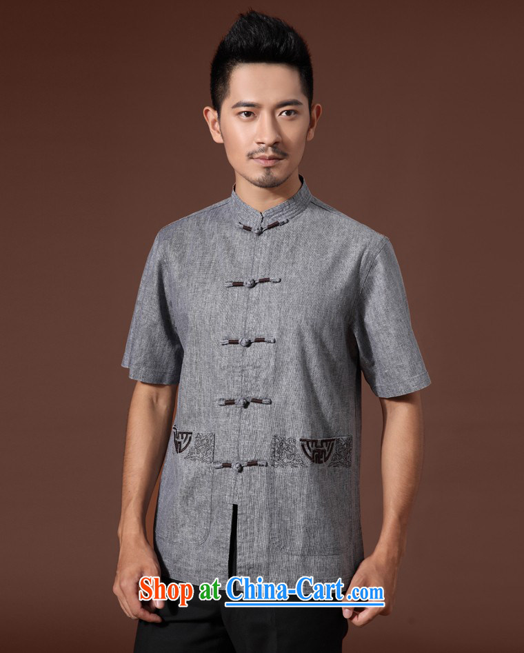 Luxury health, older summer Chinese clothing men improved Chinese short-sleeved, collared T-shirt shirt upscale linen old muslin leisure manual tray snap summer leisure white and gray M pictures, price, brand platters! Elections are good character, the national distribution, so why buy now enjoy more preferential! Health