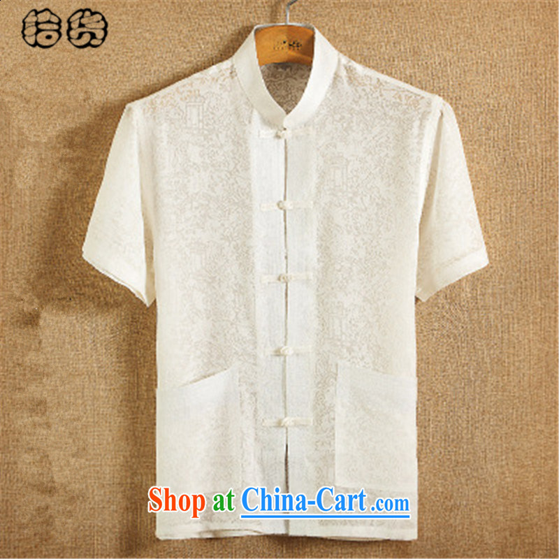 Pick up the 2015 Mr Ronald ARCULLI, Mr Tang is the Summer men's linen short-sleeve T-shirt, for men's shirts loose the code Chinese China wind Han-service retreat beige A 175, pick up (shihuo), online shopping