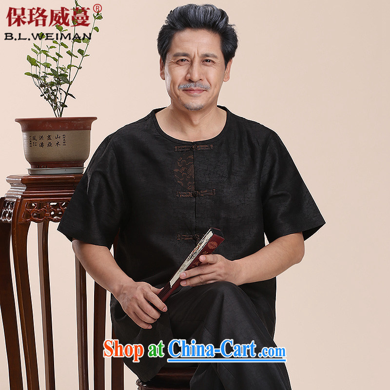 the Lhoba people, evergreens 100 _ sauna silk round-collar Tang replacing men short-sleeve in older Hong Kong cloud yarn shirt Grandpa Pack E-Mail black 4XL