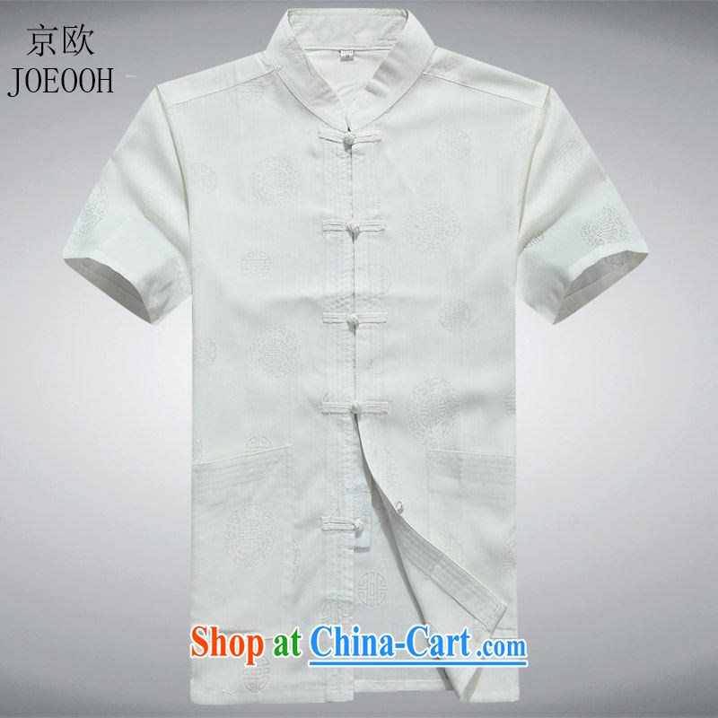 The Beijing Summer genuine Chinese men and elderly people in the cotton short-sleeved Chinese China wind round-collar-tie linen Han-white XXXL