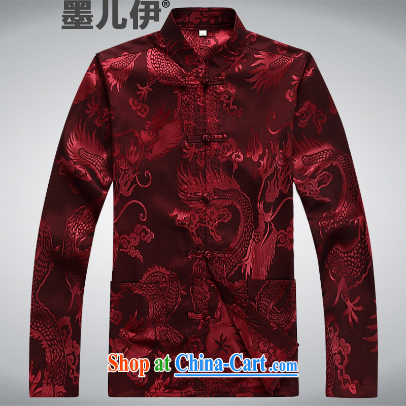 Men's long-sleeved short summer load new products men's shirts T-shirt, older men, Tang is set deep red XXL