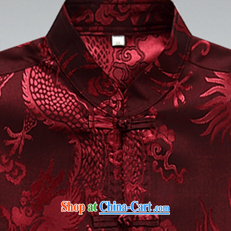 Men's long-sleeved short summer load new products men's shirts T-shirt, older men, Tang is set deep red XXL, the child (MORE YI), and, on-line shopping