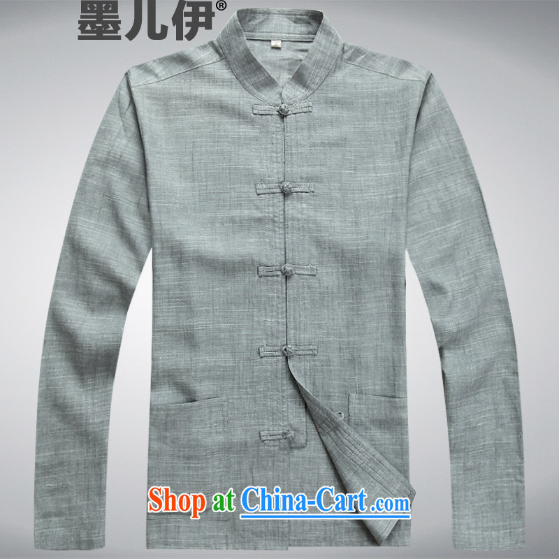 2015 spring flax men Tang package loaded long-sleeved T-shirt Chinese dress, older Chinese Ma gray _long-sleeved pants kit_ gray XXXL