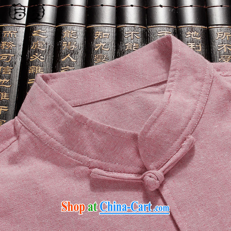Pick up the 2015 summer, men's short-sleeved Chinese T-shirt shirt loose the code Youth Chinese leisure linen from ironing shirt cynosure serving Chinese men and pink 190, pick up (shihuo), online shopping