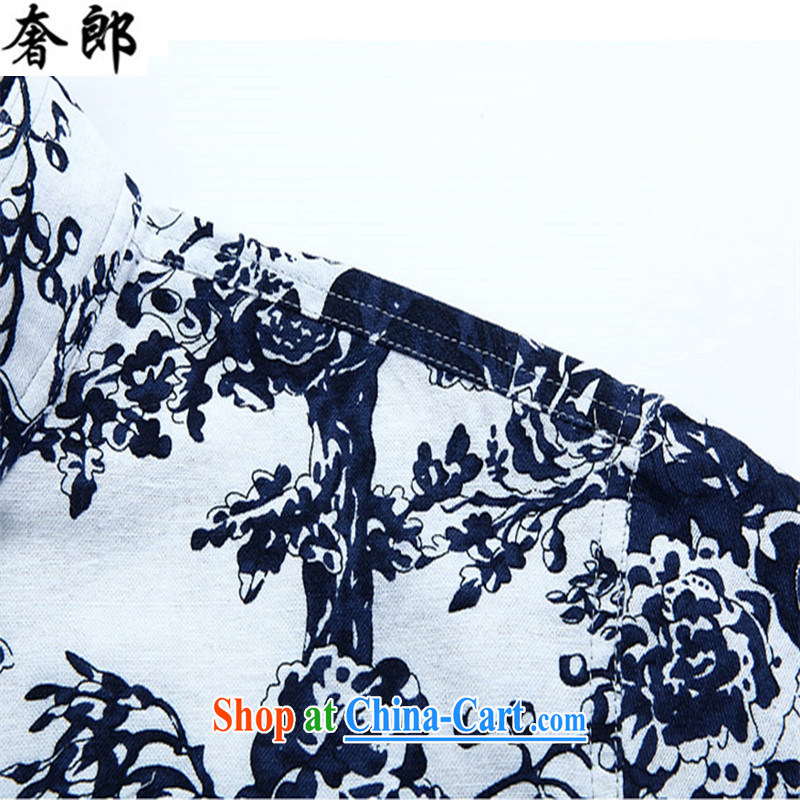 extravagant, colorful, for relaxing blue-and-white Tang stamp duty on Chinese cotton Ma men's T-shirt ethnic wind hand-tie Chinese Han-summer improved more lenient decked 175, extravagance, and shopping on the Internet