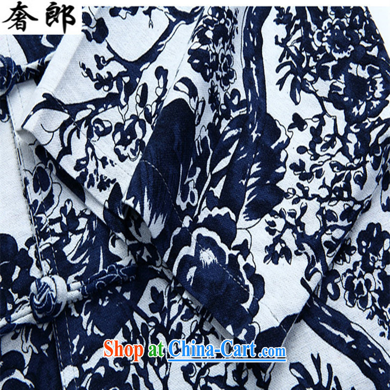 extravagant, colorful, for relaxing blue-and-white Tang stamp duty on Chinese cotton Ma men's T-shirt ethnic wind hand-tie Chinese Han-summer improved more lenient decked 175, extravagance, and shopping on the Internet