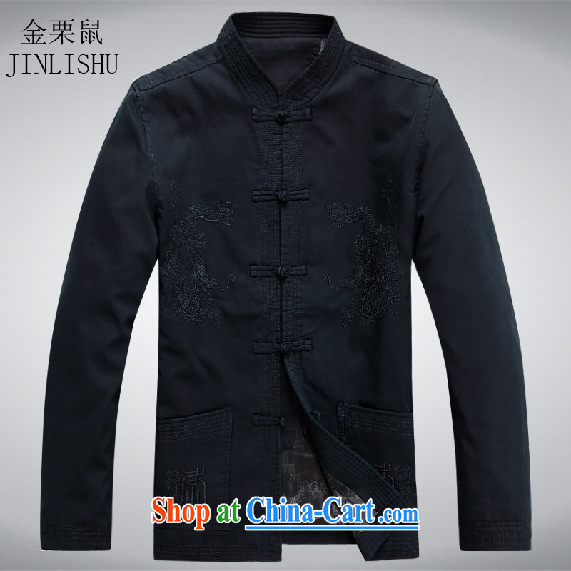 Kim Jong-il chestnut Mouse middle-aged and older men's long-sleeved Chinese men and Chinese T-shirt sand wash Cotton Men's spring jacket male Chinese jacket dark blue XXXL, the chestnut mouse (JINLISHU), shopping on the Internet