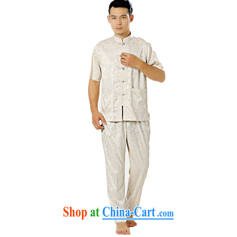 Luxury summer, new Chinese silk men's T-shirt with short sleeves and older persons, served Chinese style men's short-sleeved, manually for the buckle improved morning Tai Chi demonstration kit beige 185 pictures, price, brand platters! Elections are good character, the national distribution, so why buy now enjoy more preferential! Health