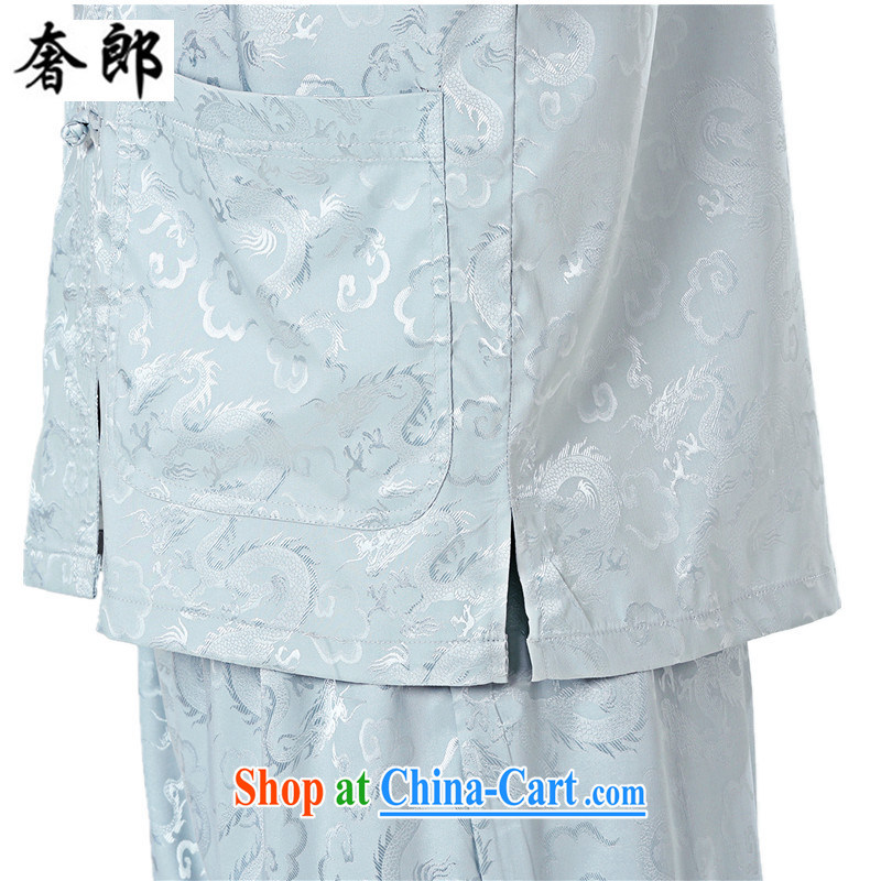 Luxury health summer New Silk ethnic costume hand-tie men's short-sleeved Zhongshan collar, collar short sleeve with his father, older leisure Tang with morning exercise Tai Chi clothing beige 170, extravagance, and shopping on the Internet