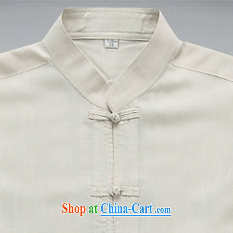 Men's Chinese short-sleeve spring and summer with older persons in linen Tang replace short-sleeved cotton the morning exercise with leisure package Han-kung fu shirt beige XXXL, the child (MORE YI), online shopping