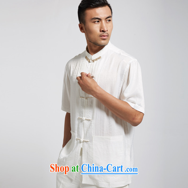 De-Tong Zhi, summer 2015 new polyester men's Chinese short-sleeved Chinese clothing white 4XL, de-tong, shopping on the Internet