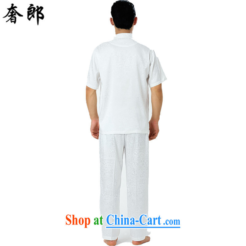 Luxury health men tang on short-sleeved summer middle-aged and older Chinese Chinese men's manual is short for the sauna silk shirt shirt pants national costume Tai Chi uniform white 185, extravagance, and shopping on the Internet