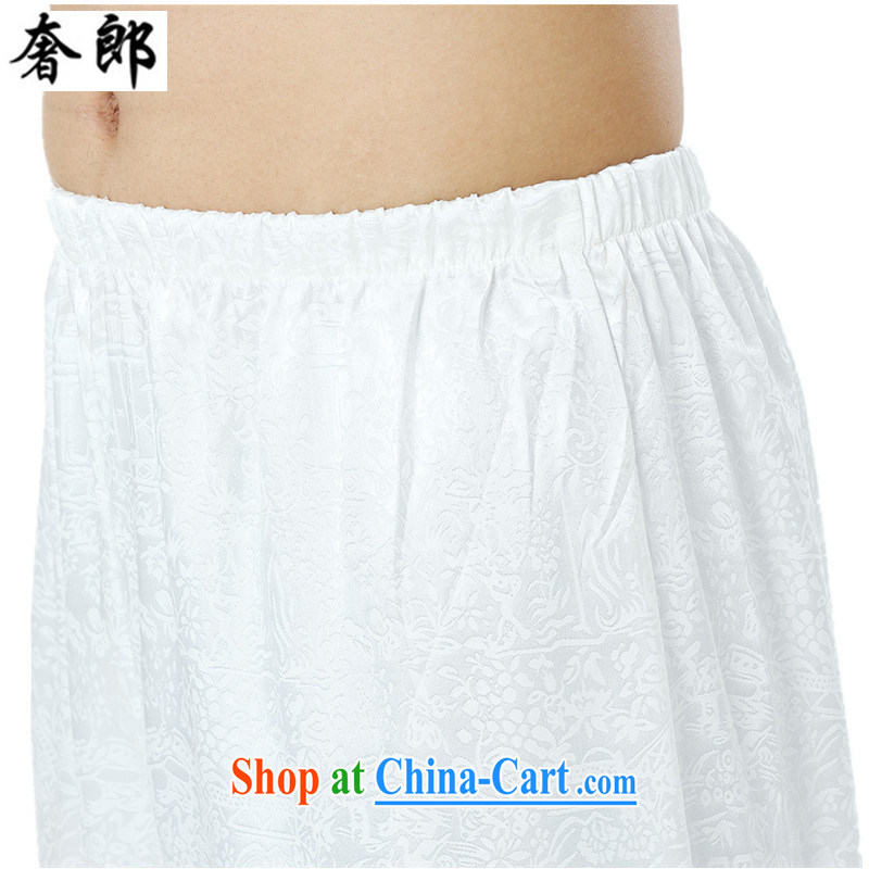 Luxury health men tang on short-sleeved summer middle-aged and older Chinese Chinese men's manual is short for the sauna silk shirt shirt pants national costume Tai Chi uniform white 185, extravagance, and shopping on the Internet