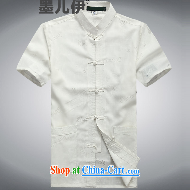 New older persons in summer men cotton the Chinese linen Cotton Men's Han-short-sleeved Chinese T-shirt white L