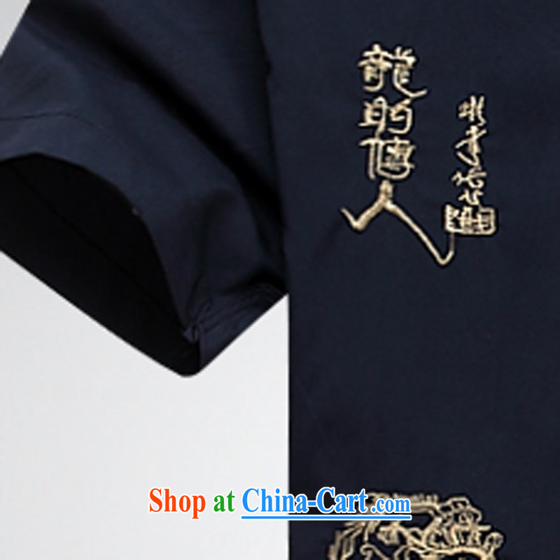 2015 new summer, and Tang with Sauna silk shirt China wind silk Dragon tattoo embroidery shirt short-sleeve and collar black XXXL, the child (MORE YI), and, on-line shopping