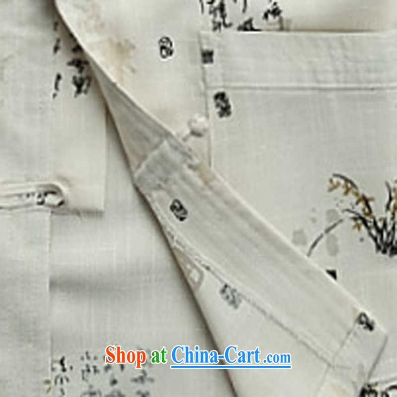 Middle-aged and older Chinese men and summer, linen for Chinese men's short-sleeved larger male China wind improved smock beige XXXL, the child (MORE YI), shopping on the Internet