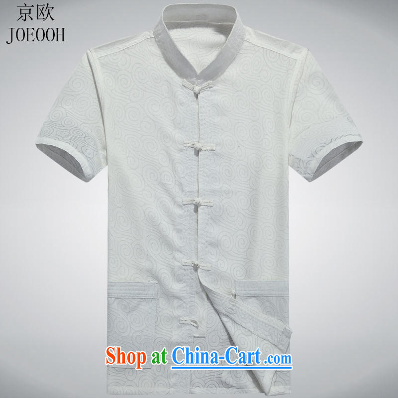 The Beijing Summer new Chinese Chinese men's cotton mA short-sleeved T-shirt retro China wind-cuff-tie white XXXL