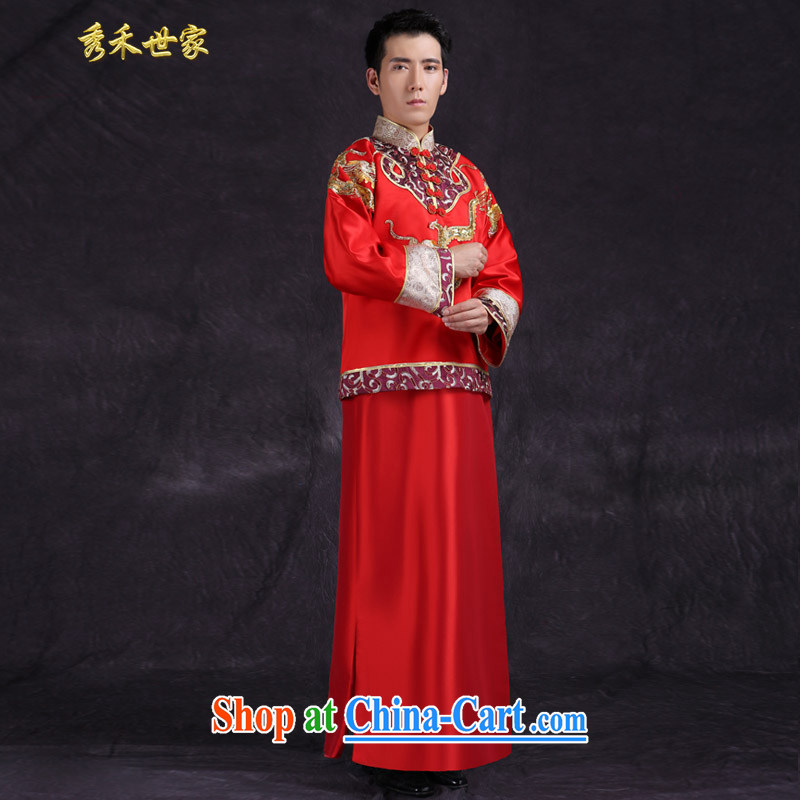 Su-wo service men's summer Chinese men's wedding dresses new unbroken bows dress of the Chinese classical smock large red L, Sau wo family, shopping on the Internet