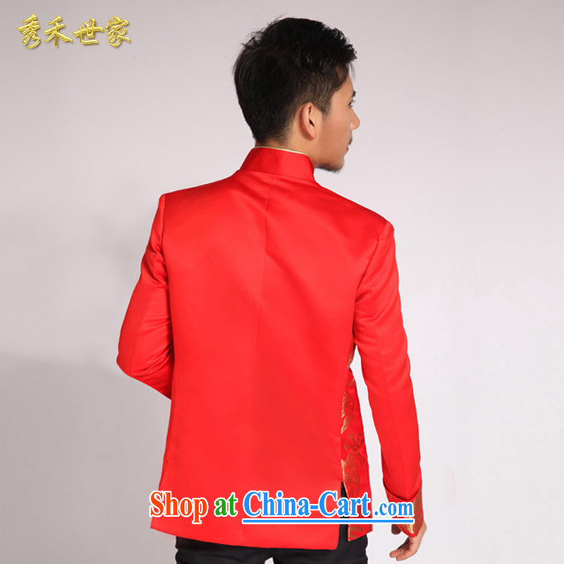 Su-wo family men and replace the groom Chinese Chinese wedding dress Soo-wo service men and the groom loaded men costumes dress-soo and the suit, T-shirt large red M, Sau Wo saga, shopping on the Internet