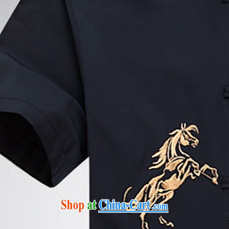 new short-sleeved Tang in older men casual summer Chinese clothing elderly ethnic wind dark blue XXXL, the child (MORE YI), shopping on the Internet