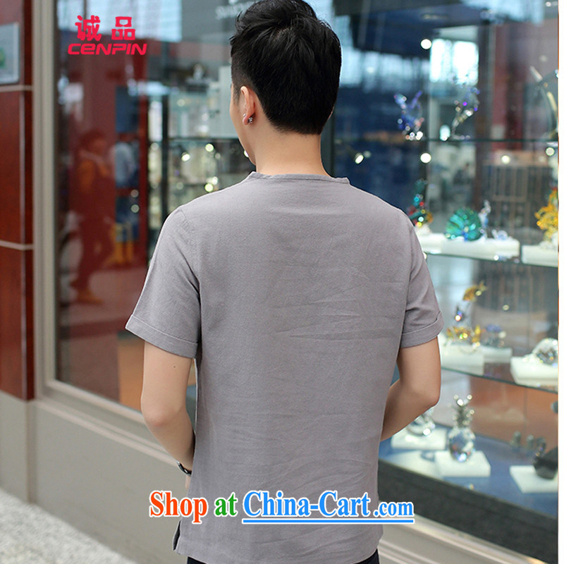(new summer men's linen short-sleeve Korean Beauty cotton Ma short-sleeved V collar T pension 8019 gray XXL, (CENPIN), and shopping on the Internet