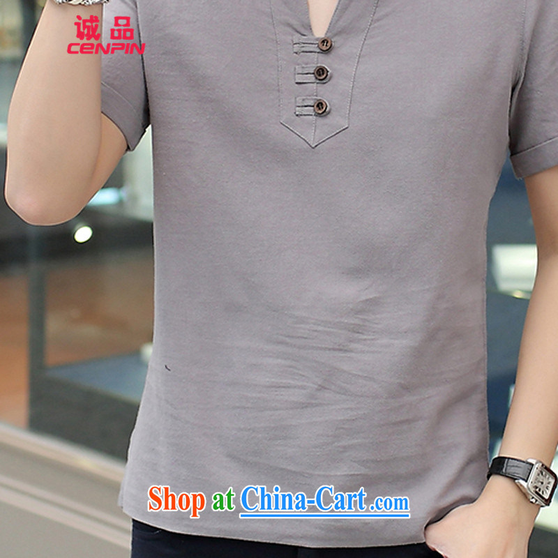 (new summer men's linen short-sleeve Korean Beauty cotton Ma short-sleeved V collar T pension 8019 gray XXL, (CENPIN), and shopping on the Internet