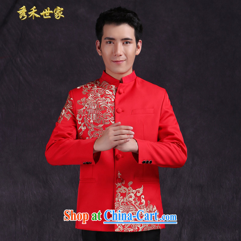 Su-wo family male Chinese wedding groom's long-sleeved Sau Wo service men Chinese Generalissimo red wedding dress costumes hi new large red M