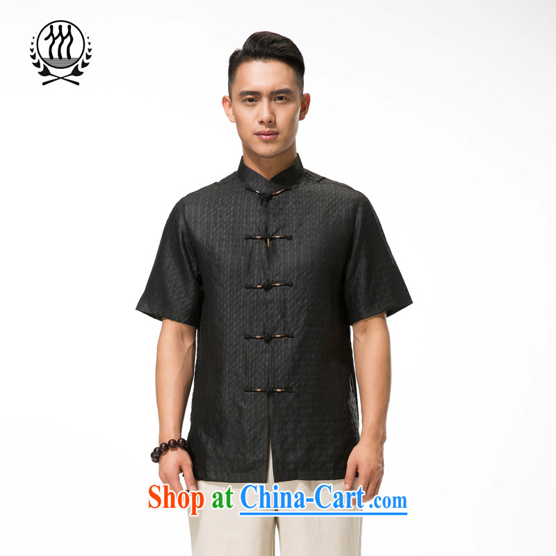 and mobile phone line short-sleeved short summer load new products men's fragrance cloud yarn and silk Tang with a short-sleeved shirt T-shirt, older men silk Tang on the Shannon cloud yarn T-shirt with short sleeves black XXXL_190