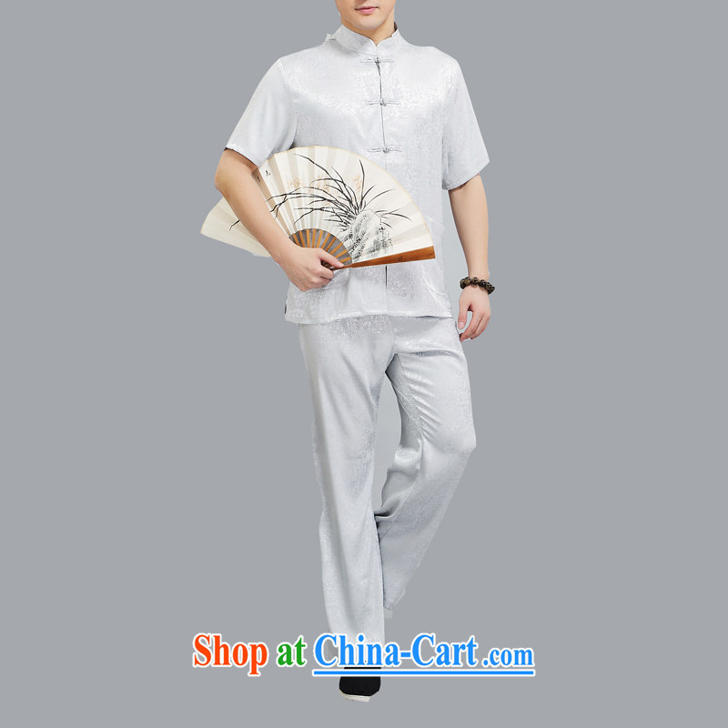 The poppy the Mouse Tang with men and a short-sleeved summer middle-aged and older Kit ethnic wind clothes elderly grandparents summer morning father able service light gray L, the chestnut mouse (JINLISHU), online shopping
