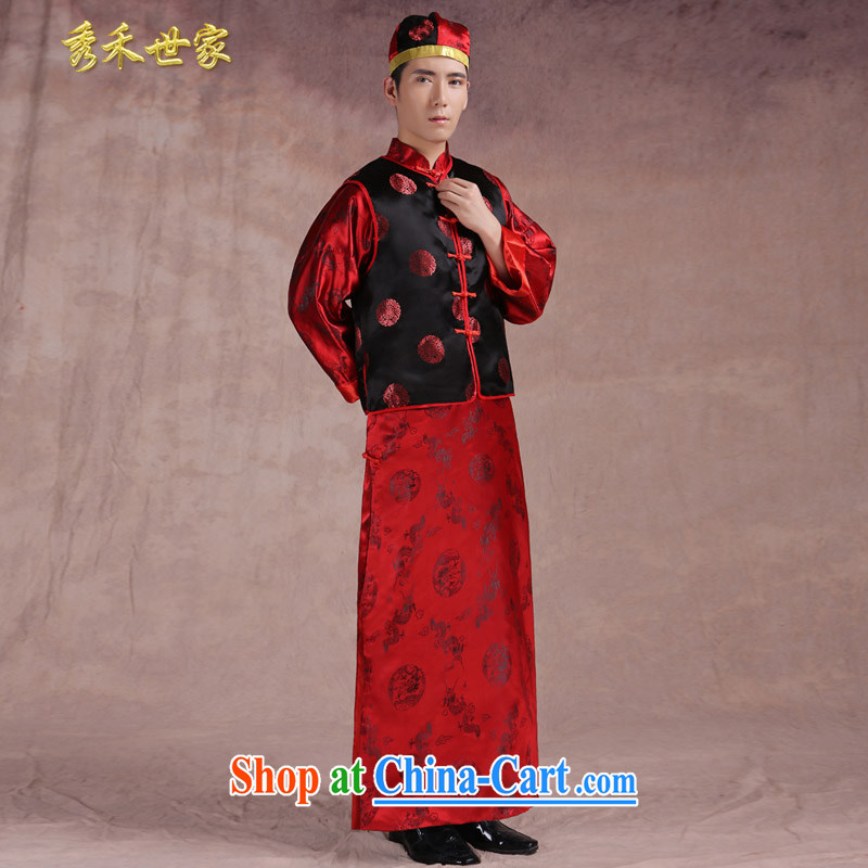 Chinese wedding new unbroken service toast wedding dresses and Sau Wo service costumes happy marriage of the groom's 3 piece red L Sau wo family, shopping on the Internet