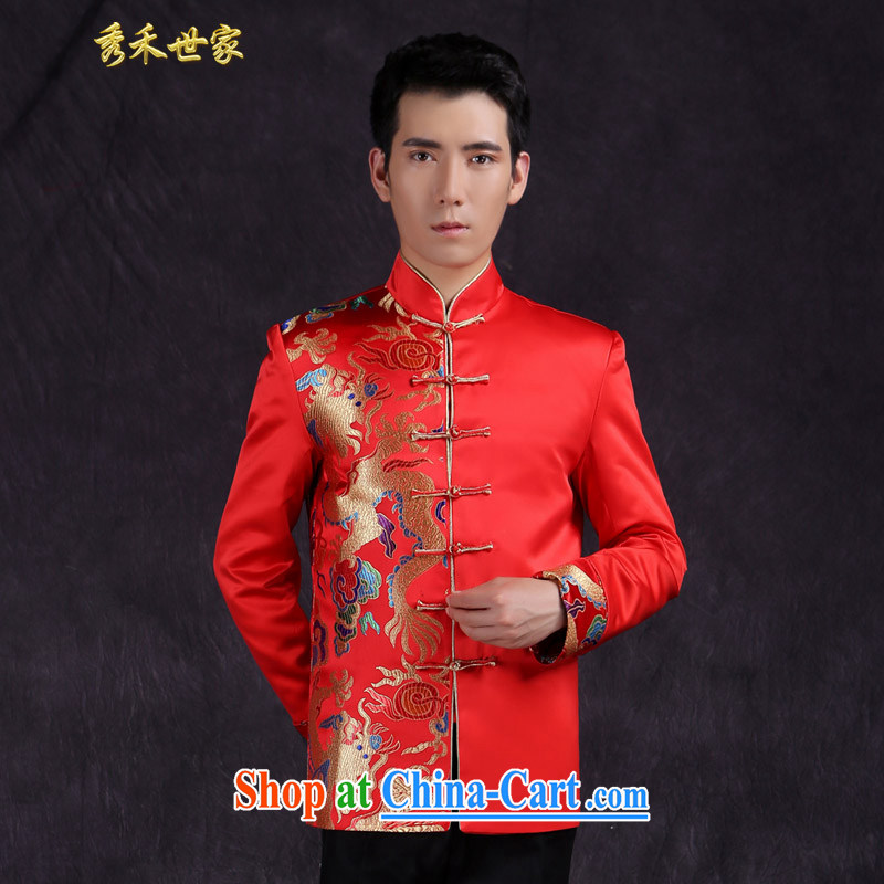Su-wo family Chinese marriage the groom the men's Chinese summer show reel service, for warm classical hi service marriage toast dress the red M, Su-wo family, shopping on the Internet