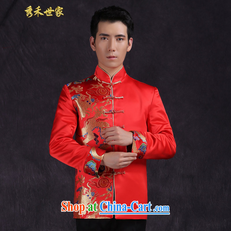 Su-wo family Chinese marriage the groom the men's Chinese summer show reel service, for warm classical hi service marriage toast dress the red M, Su-wo family, shopping on the Internet