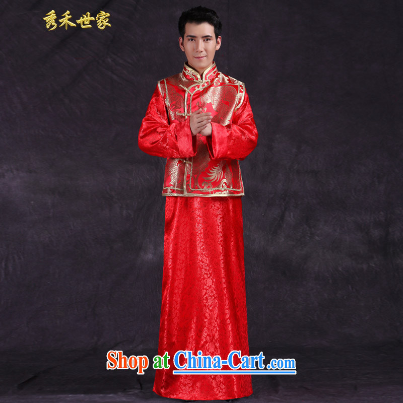 Show reel good family men costumed smock red Chinese Chinese wedding dress the bride with wedding dress show reel summer clothing red S