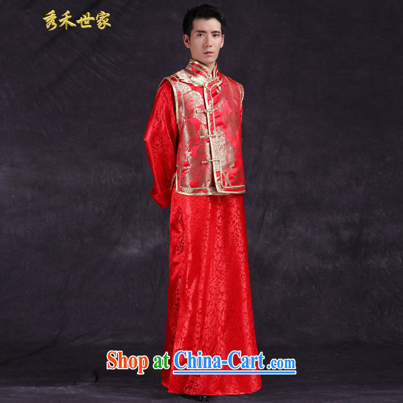 Show reel good family men's costumes smock red Chinese Chinese wedding dress the bride with wedding dress show reel summer clothing red S, Su-wo family, shopping on the Internet