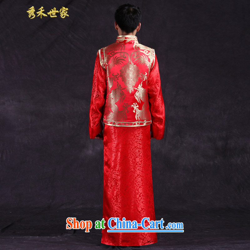 Show reel good family men's costumes smock red Chinese Chinese wedding dress the bride with wedding dress show reel summer clothing red S, Su-wo family, shopping on the Internet