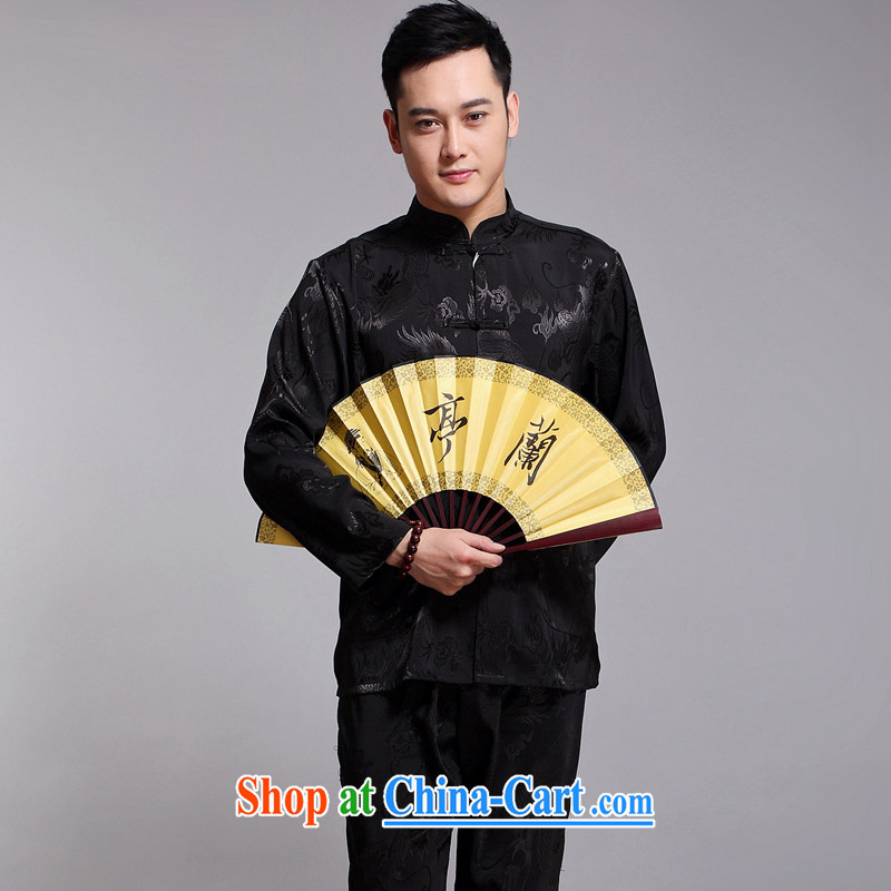 Silver armor men Chinese men and set the older summer long-sleeved men's China wind men's Silk father replace Summer Package 190 black, silver armor, shopping on the Internet
