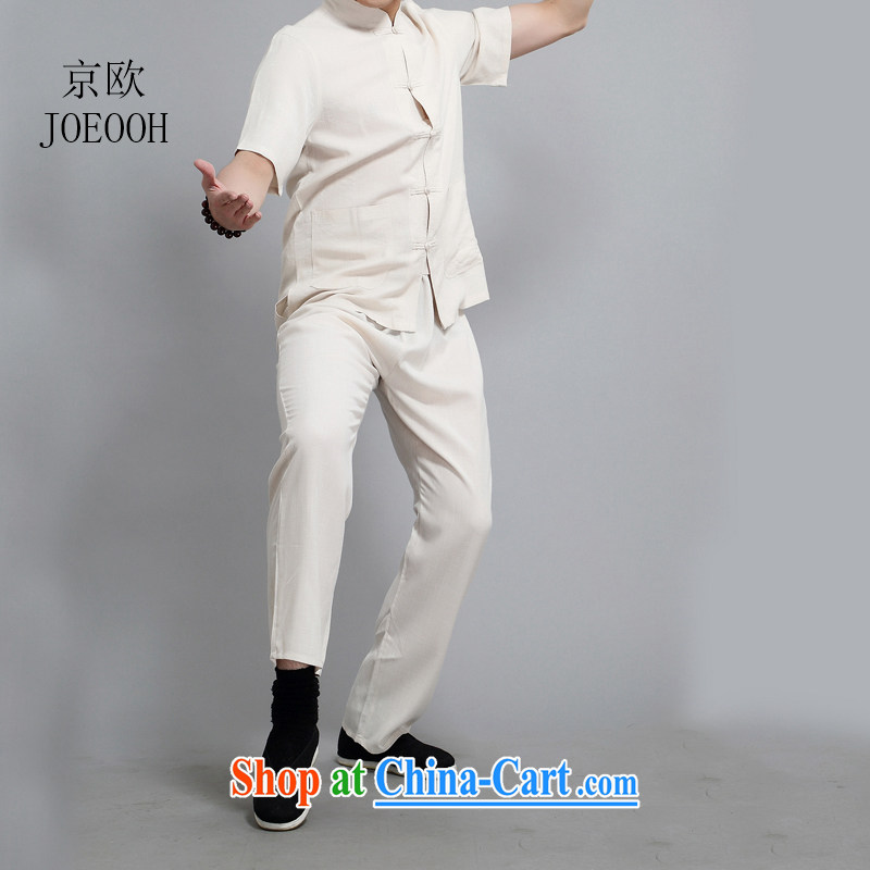 The Beijing Summer thin cotton mA short-sleeve China wind Chinese shirt, old men leisure manual tray snap beige 4 XL/190, Beijing (JOE OOH), shopping on the Internet