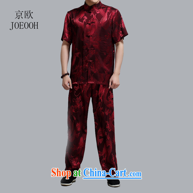 Europe's new men's short-sleeve kit Chinese elderly in summer very casual Dragon T-shirt T-shirt large red 4 XL_190