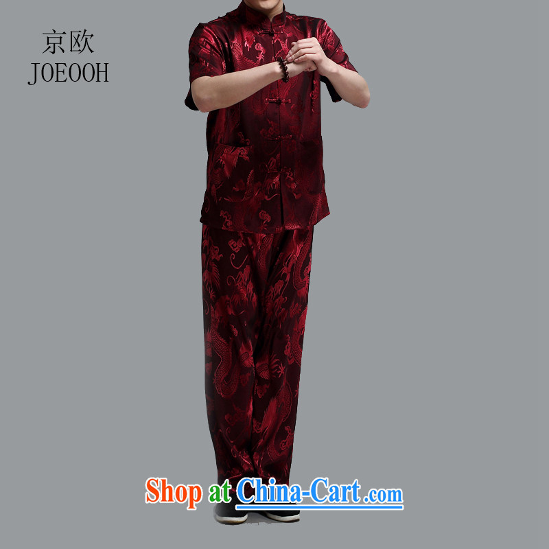 Europe's new men's short-sleeve kit Chinese elderly in summer very casual Dragon T-shirt T-shirt large red 4 XL/190, Beijing (JOE OOH), online shopping