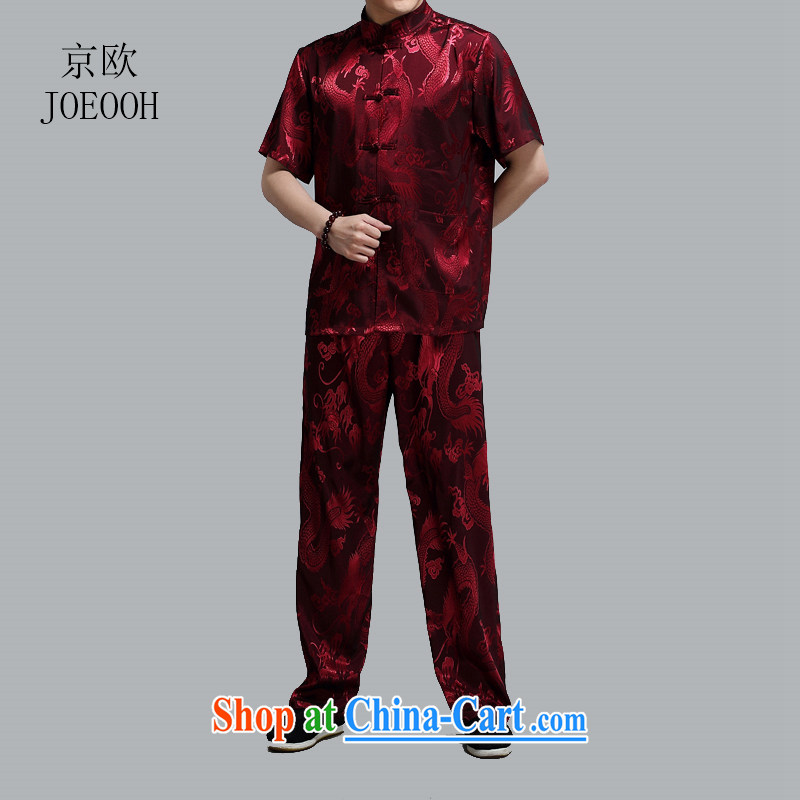 Europe's new men's short-sleeve kit Chinese elderly in summer very casual Dragon T-shirt T-shirt large red 4 XL/190, Beijing (JOE OOH), online shopping