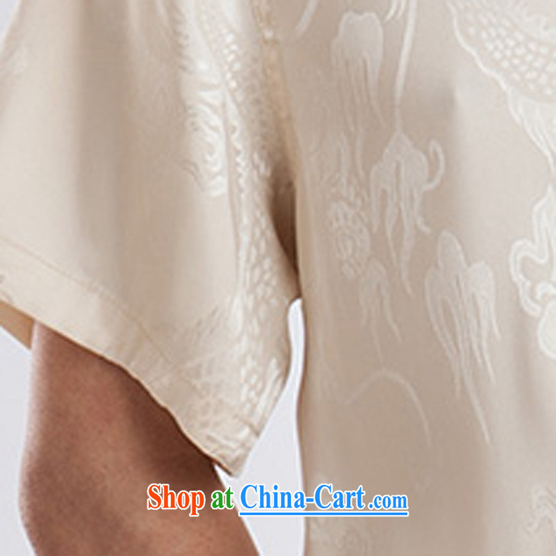 2015 spring and summer men Tang is short-sleeved T-shirt, elderly Chinese men and ethnic clothing beige A 190, concentric, and shopping on the Internet
