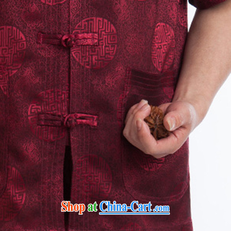 Men's Chinese summer, older Chinese shirt silk short-sleeved-tie, collar red a 195, concentric, and shopping on the Internet