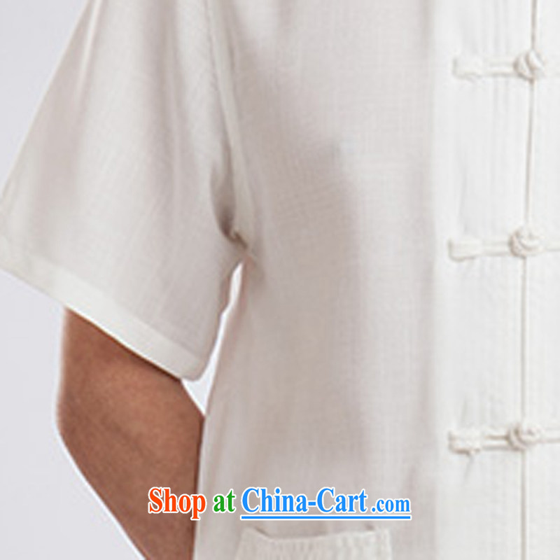 Tang is set short-sleeve men's linen Tai Chi clothing cotton linen the martial arts practitioners serving serving meditation cynosure serving casual Tang fitted T-shirt men package half sleeve men's white a 185, the child (MORE YI), online shopping