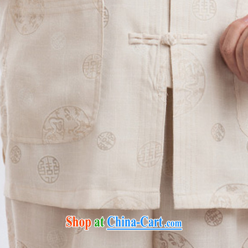 Linen men's Chinese package China wind short-sleeved shirts and trousers summer manual tray snaps, for antique Chinese ethnic clothing beige a 195, the child (MORE YI), shopping on the Internet