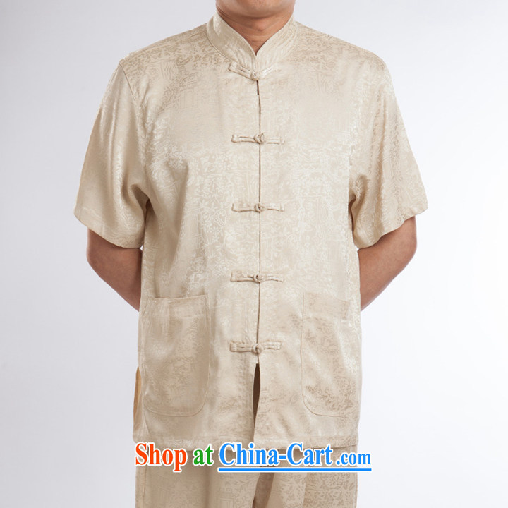 Men's short-sleeved short summer with new products and fragrant cloud yarn silk Chinese shirt-sleeves T-shirt, older men, Tang with beige 195 pictures, price, brand platters! Elections are good character, the national distribution, so why buy now enjoy more preferential! Health