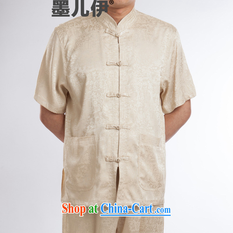 Men's short-sleeved short summer with new products and fragrant cloud yarn silk Tang replace short-sleeved shirt T-shirt, older men, Tang with beige 195