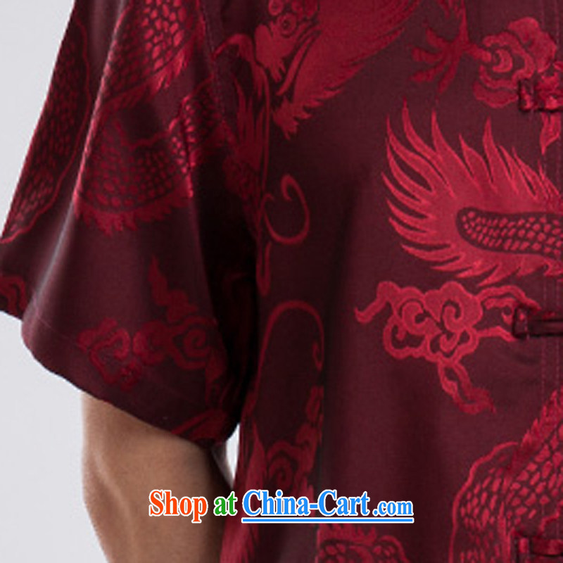 2015 spring and summer China wind men's T-shirt with short sleeves, elderly Chinese men and silk dress Chinese Tai Chi kung fu T-shirt jacket red a 195, the child (MORE YI), shopping on the Internet