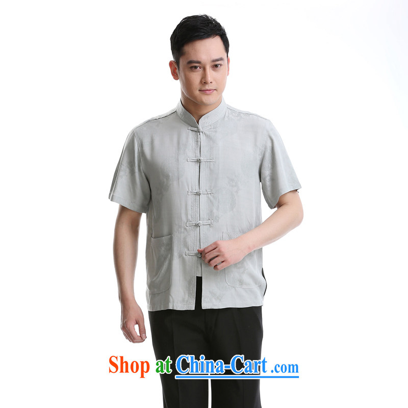 The new Chinese wind-buckle up for Chinese short-sleeve cotton T-shirt gray a 195
