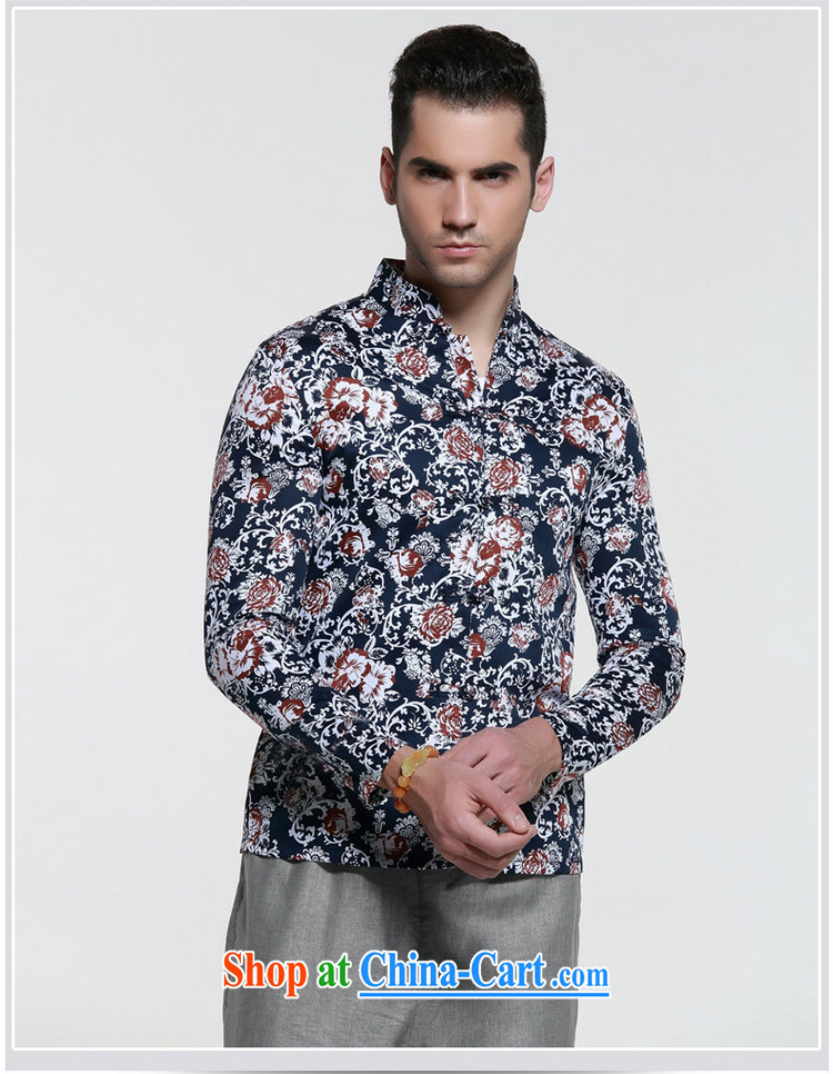 cool ocean autumn and the new men's long-sleeved Chinese shirt, cultivating for Chinese Antique male Chinese wind cotton stamp shirt hand-tie hidden cyan 42/180 pictures, price, brand platters! Elections are good character, the national distribution, so why buy now enjoy more preferential! Health